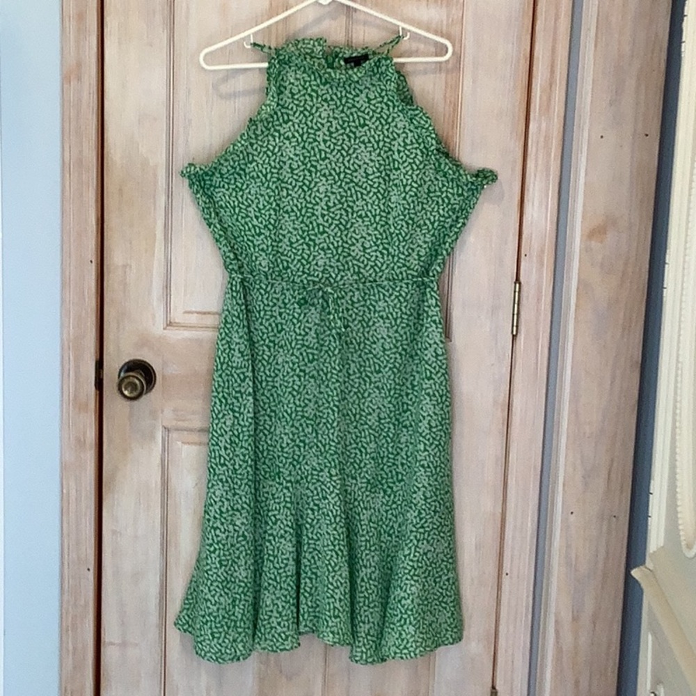 Green Printed Halter Midi Dress with Waist Tie